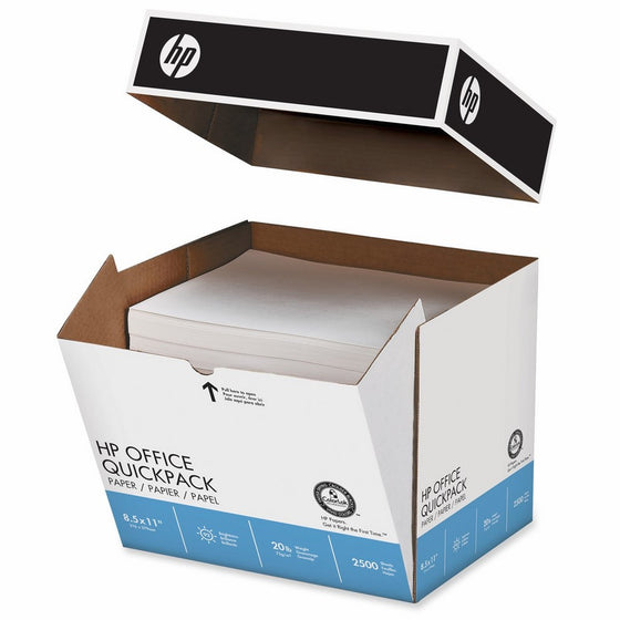 HP Printer Paper, Office20, 8.5 x 11, Letter, 92 Bright, 2,500 Sheets/1 Quickpack Carton - NO REAM WRAP (112103C)