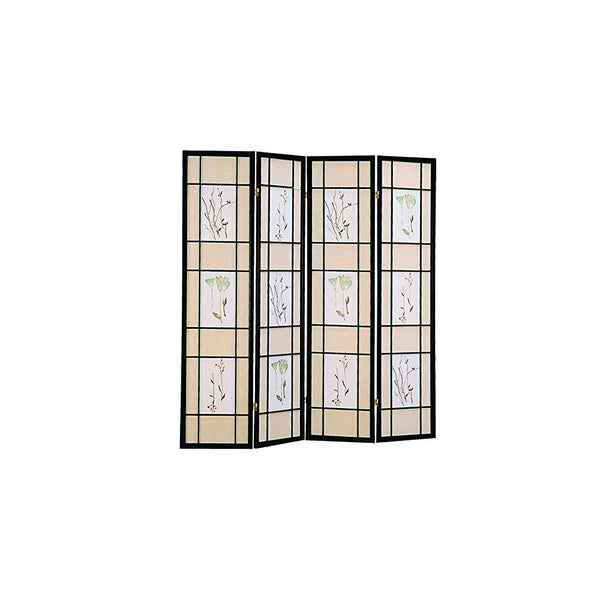 Coaster Transitional Black Four-Folding Panel Screen with Floral Motif