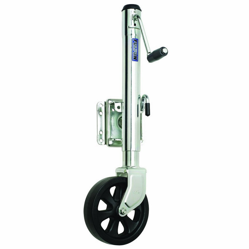 Fulton XP15 0101 Steel Swing-Away Bolt-On Jack with 10" Travel and 8" Poly Wheel - 1500 lb. Weight Capacity