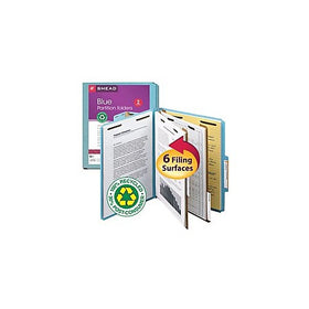 Smead 100% Recycled Pressboard Classification Folder, 2 Dividers, 2" Expansion, Letter, Blue, 5 per Pack (14056)