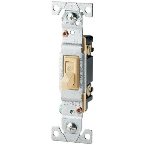 Cooper Wiring Devices 5221-7V-SP-L 15-Amp Standard Grade Copper/Aluminum Single Pole Toggle Switch, Ivory