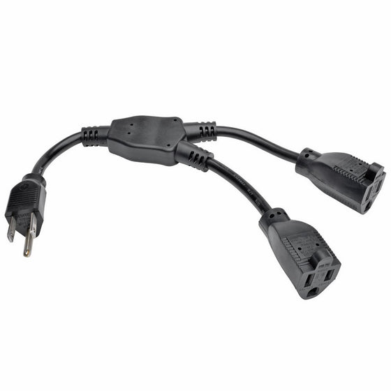 Tripp Lite Standard Power Extension Cord Y Splitter Cable 10A, 18AWG (NEMA 5-15P to 2x NEMA 5-15R) 1-ft.(P022-001-2)