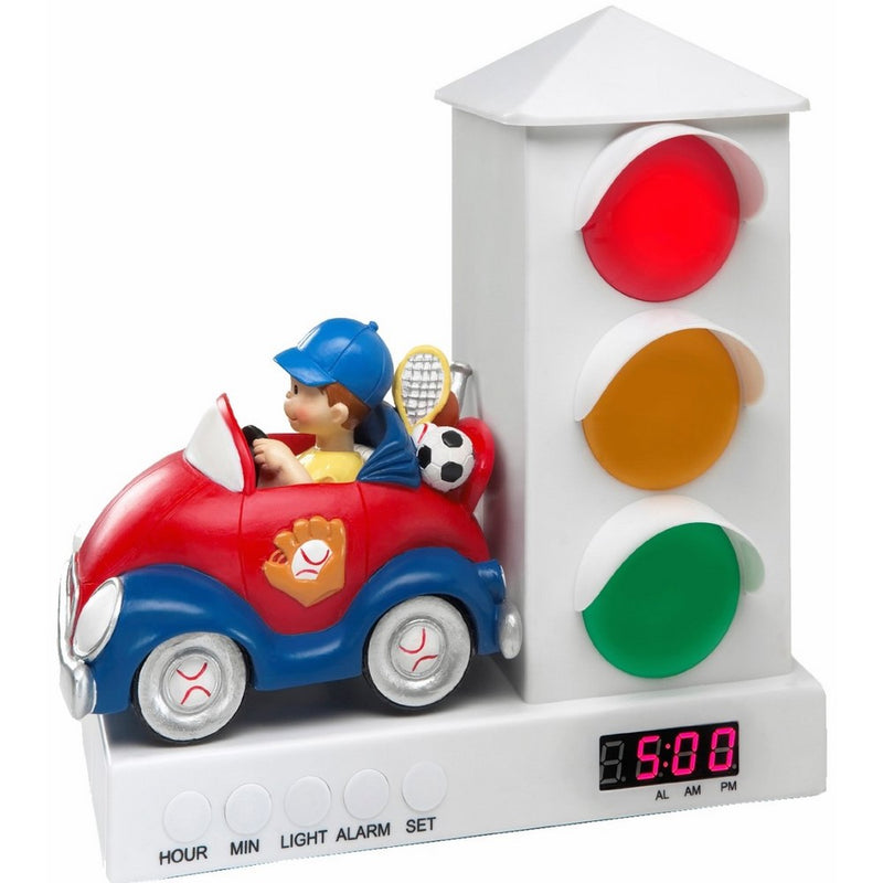 Stoplight Sleep Enhancing Alarm Clock for Kids, Red and Blue Sports Car