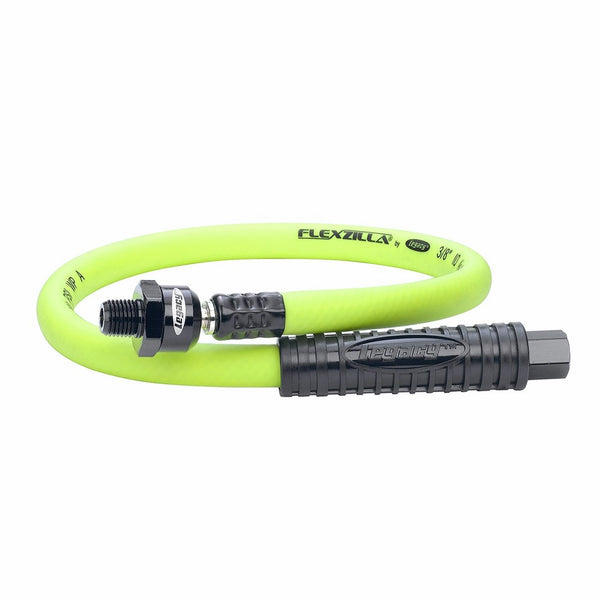 Flexzilla Ball Swivel Whip Air Hose, 3/8 in. x 2 ft. (1/4 in. MNPT Ball Swivel x 1/4 in. FNPT Ends), Heavy Duty, Lightweight, Hybrid, ZillaGreen - HFZ3802YW2B