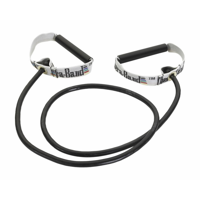 TheraBand Resistance Tubes with Hard Handles, Professional Latex Elastic Tubing for Exercise, Physical Therapy, Pilates, At-Home Workouts, Rehab, 50 in, Black, Special Heavy, Advanced Level 1