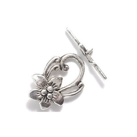 Shipwreck Beads Zinc Alloy Toggle Clasp Flower with Scrolls, 20 by 30mm, Silver, 18-Pack
