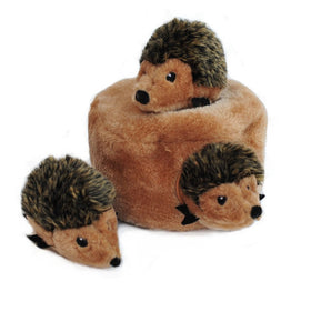 ZippyPaws Woodland Friends Burrow, Interactive Squeaky Hide and Seek Plush Dog Toy - Hedgehog Den