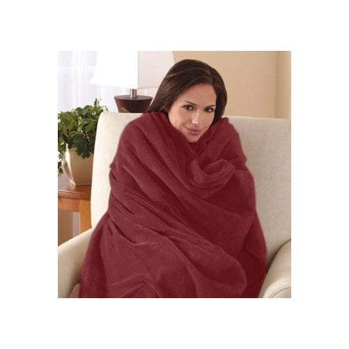 Sunbeam Microplush Heated Electric Throw Blanket with EliteStyle Controller, Garnet Red