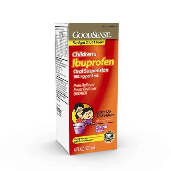 GoodSense Children's Ibuprofen Pain Reliever/Fever Reducer Oral Suspension, Grape, 4 Fluid Ounce