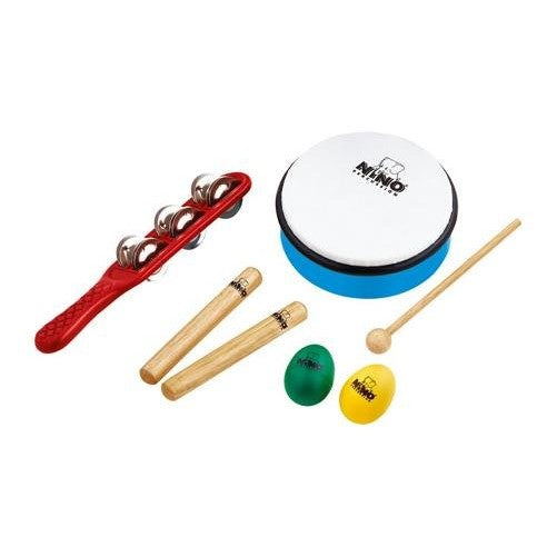 Nino Percussion NINOSET3 Hand Percussion Rhythm Set with Egg Shakers, Claves, Jingle Stick, and Frame Drum (VIDEO)