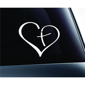 Heart with Cross in Center Decal Sticker Vinyl for Car Auto Christian 4"w X 3.5"h