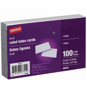 Staples Ruled 3" x 5" White Index Cards, 100/Pack (2 Pack)