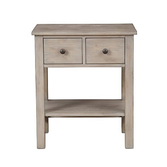 Transitional Nightstand with Two Drawers and Bottom Shelf, Gray
