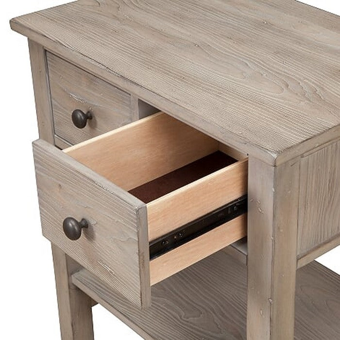 Transitional Nightstand with Two Drawers and Bottom Shelf, Gray