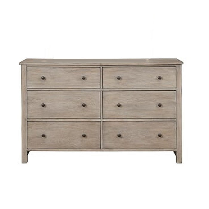 Six Drawer Transitional Style Dresser with Grain Details, Gray