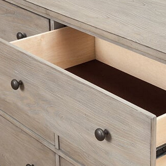 Six Drawer Transitional Style Dresser with Grain Details, Gray
