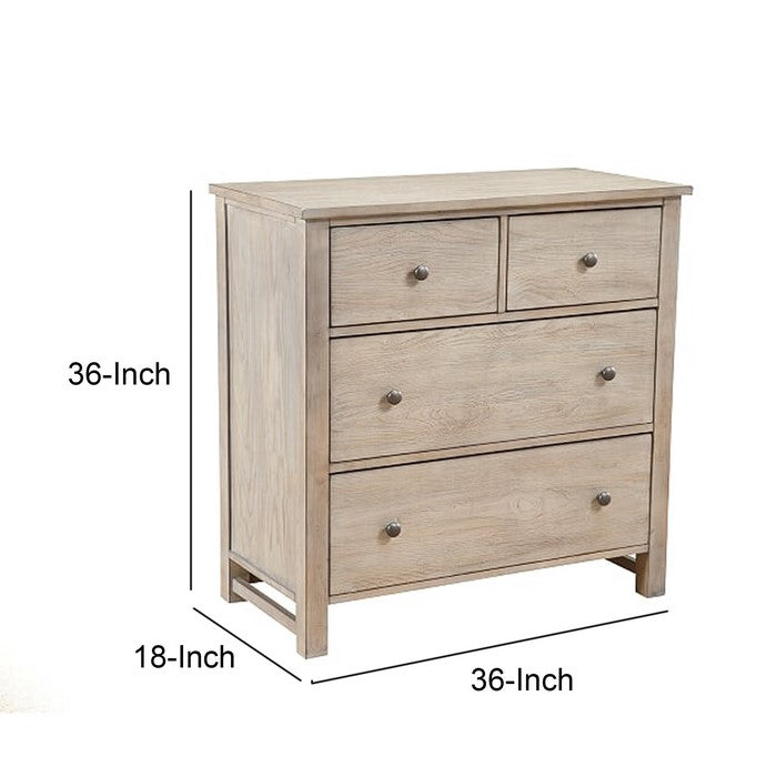 Four Drawer Transitional Style Chest with Wood Grain Details, White