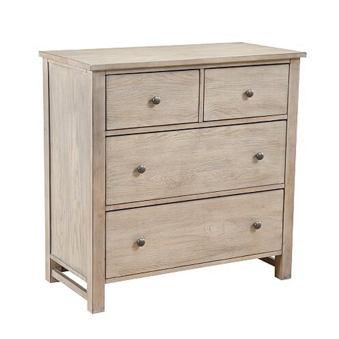 Four Drawer Transitional Style Chest with Wood Grain Details, White