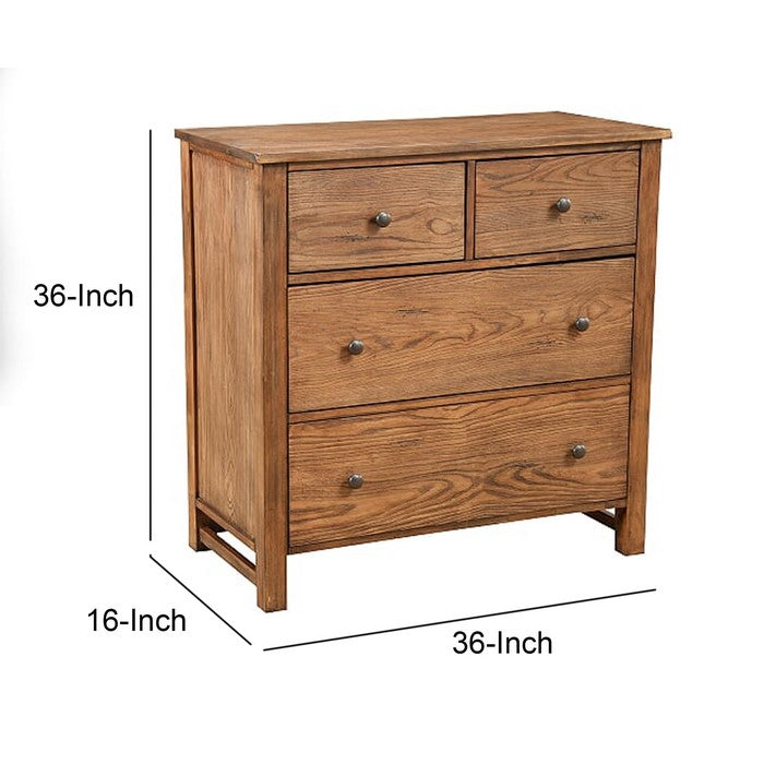 Four Drawer Transitional Style Chest with Wood Grain Details, Brown