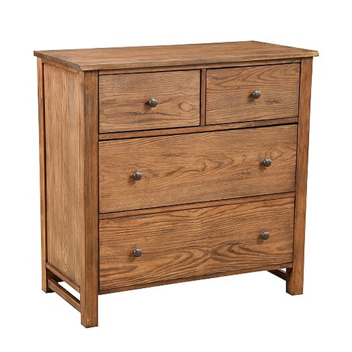 Four Drawer Transitional Style Chest with Wood Grain Details, Brown