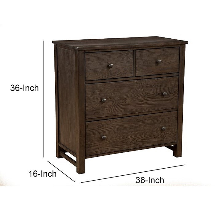 Four Drawer Transitional Style Chest with Wood Grain Details, Gray