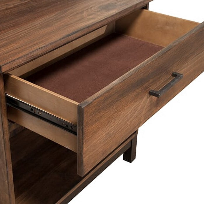 Two Tone Nightstand with 1 Drawer and 1 Open Compartment, Brown