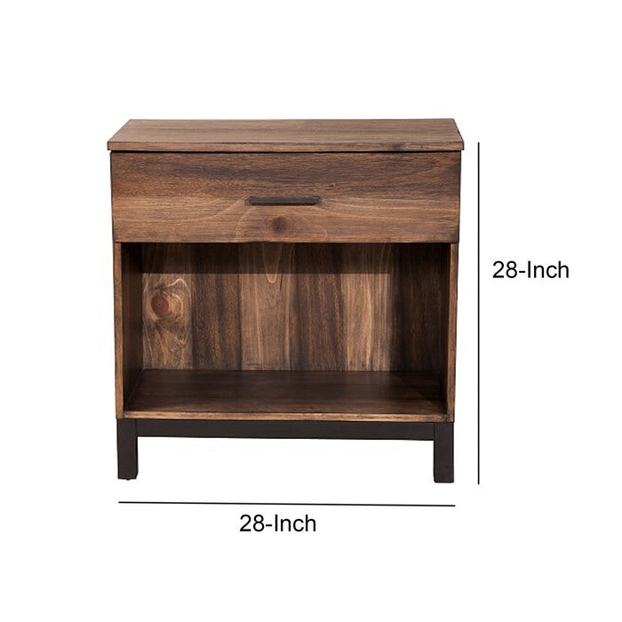 Two Tone Nightstand with 1 Drawer and 1 Open Compartment, Brown