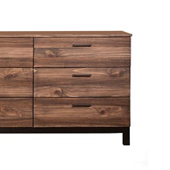Two Tone Transitional Style Wooden Dresser with 6 Drawers, Brown