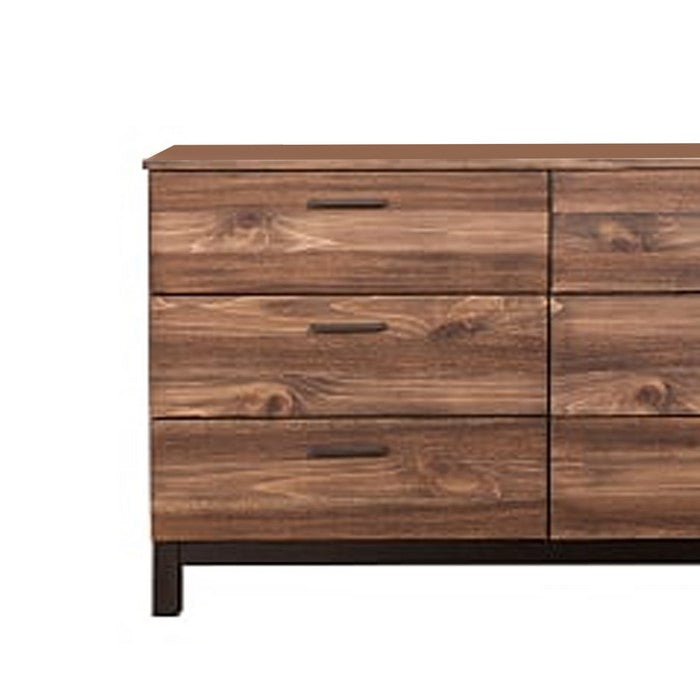 Two Tone Transitional Style Wooden Dresser with 6 Drawers, Brown