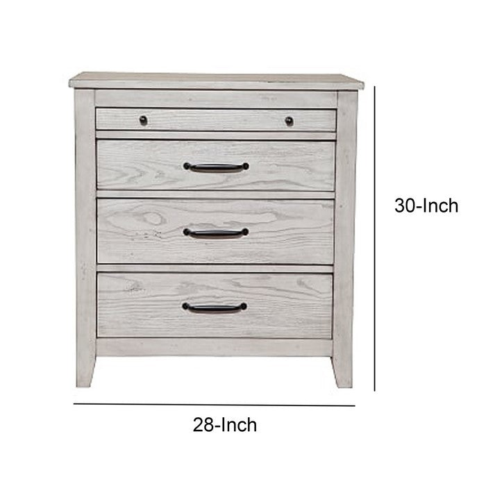 Transitional Style Three Drawer Nightstand with Pull Out Tray, Gray