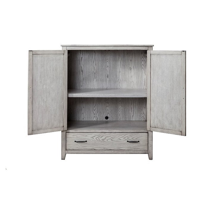 Wooden Armoire Chest with 2 Polyresin Carved Door Storage and 1 Drawer, Gray