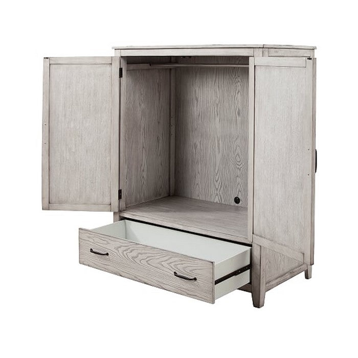 Wooden Armoire Chest with 2 Polyresin Carved Door Storage and 1 Drawer, Gray