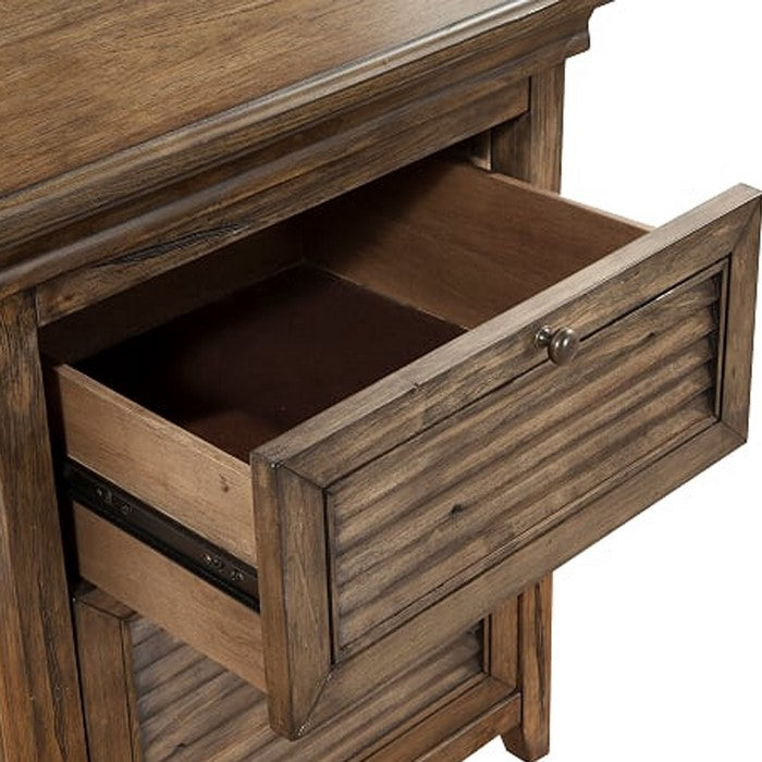 2 Drawer Transitional Style Nightstand with Louver Design, Brown