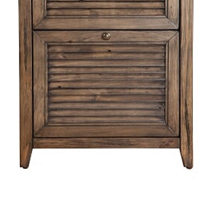 2 Drawer Transitional Style Nightstand with Louver Design, Brown