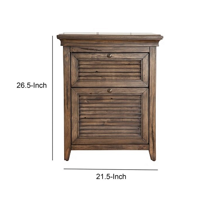 2 Drawer Transitional Style Nightstand with Louver Design, Brown