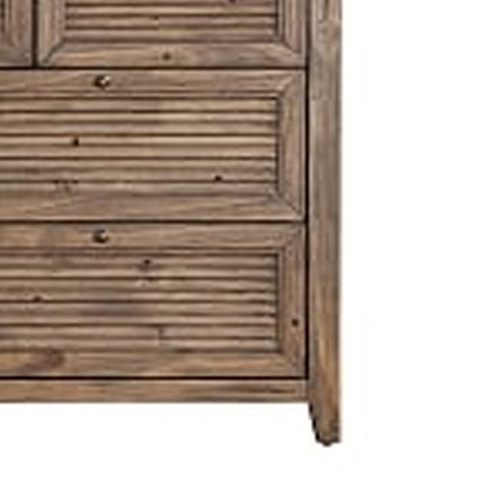 Transitional Seven Drawer Dresser with Louvered Front, Brown