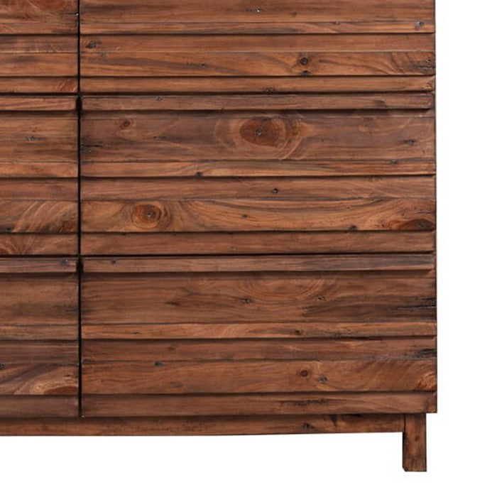 Six Drawer Transitional Dresser with Louvered Front, Brown