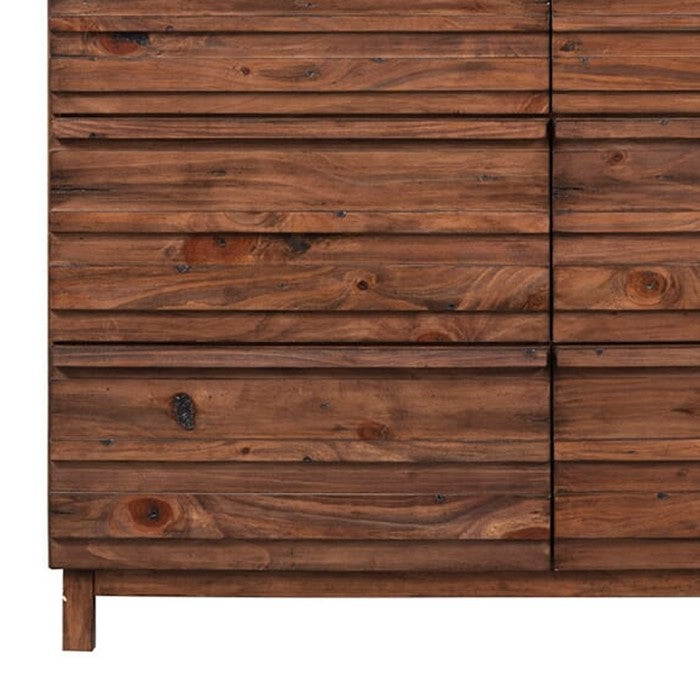 Six Drawer Transitional Dresser with Louvered Front, Brown