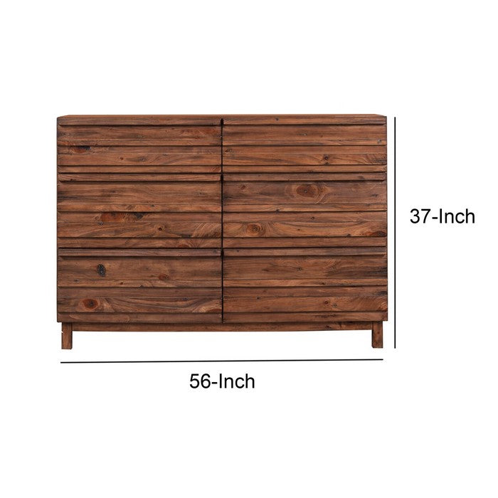 Six Drawer Transitional Dresser with Louvered Front, Brown