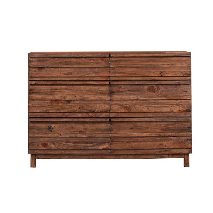 Six Drawer Transitional Dresser with Louvered Front, Brown
