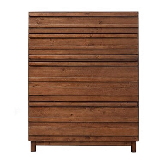 Louvered Front Wooden Chest with 4 Drawers and 1 Pull Out Tray, Brown