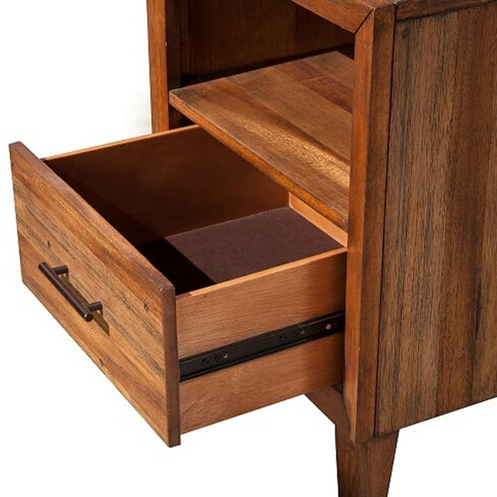 Transitional Style Nightstand with 1 Drawer and 1 Open Compartment, Brown