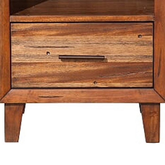 Transitional Style Nightstand with 1 Drawer and 1 Open Compartment, Brown
