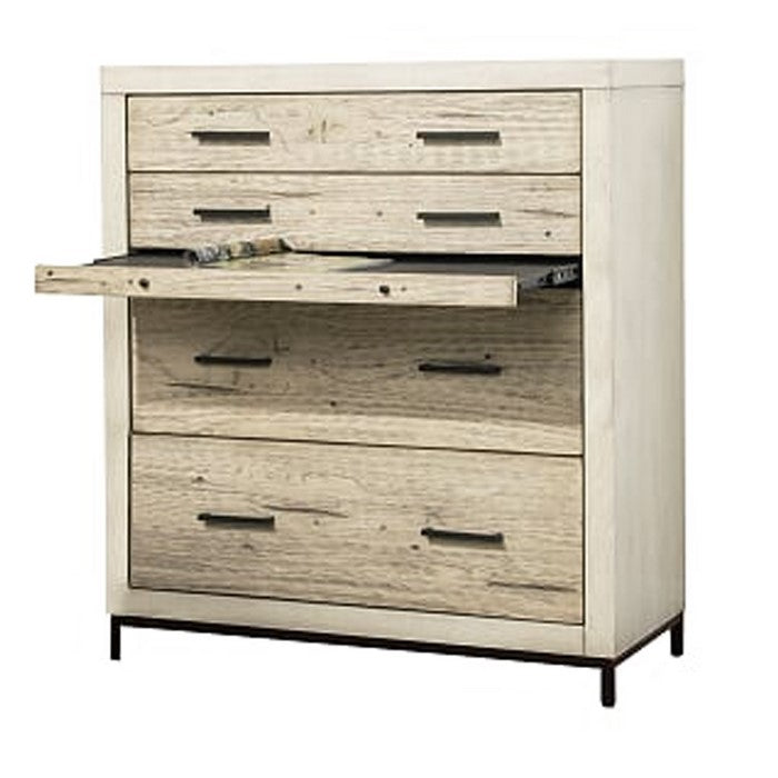 4 Drawer Wooden Chest with Metal Bar Handles and 1 Pull Out Tray, White