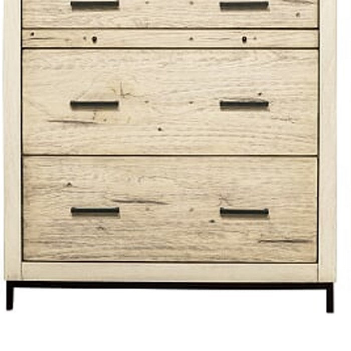 4 Drawer Wooden Chest with Metal Bar Handles and 1 Pull Out Tray, White