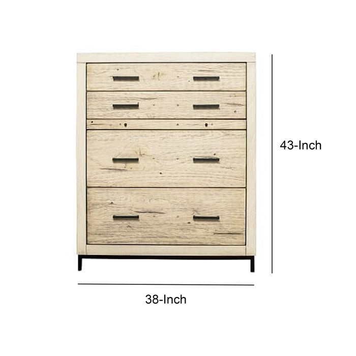 4 Drawer Wooden Chest with Metal Bar Handles and 1 Pull Out Tray, White