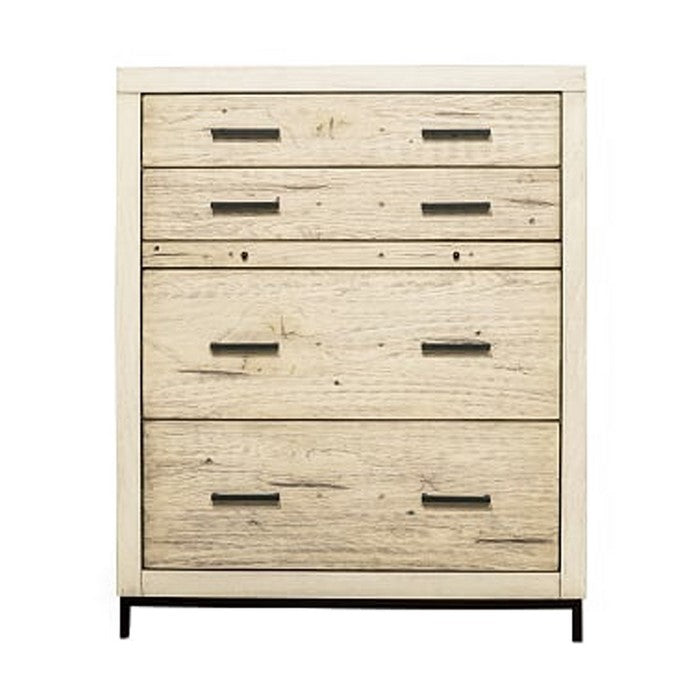 4 Drawer Wooden Chest with Metal Bar Handles and 1 Pull Out Tray, White