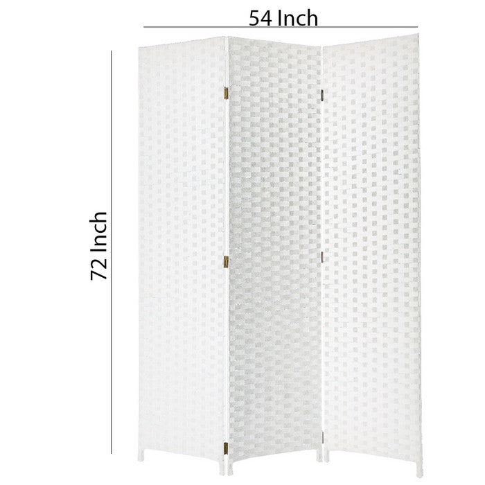 Wooden Foldable 3 Panel Room Divider with Streamline Design, White