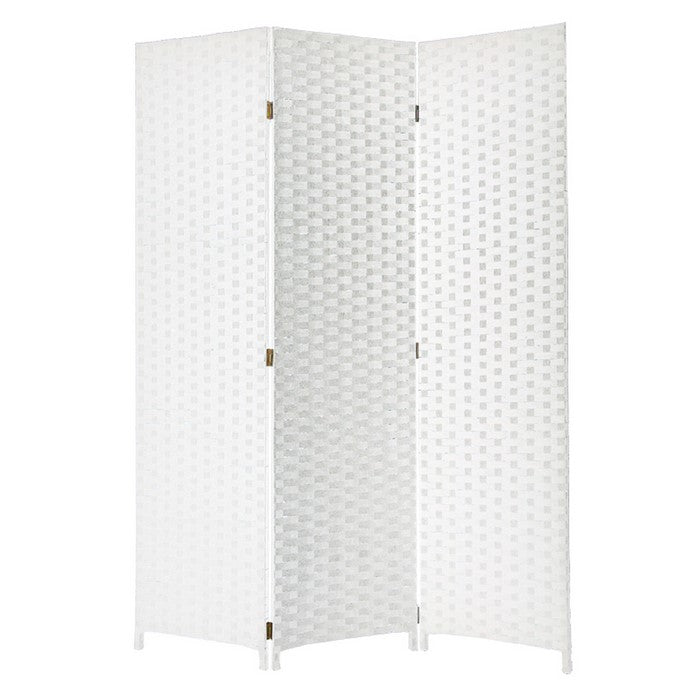 Wooden Foldable 3 Panel Room Divider with Streamline Design, White