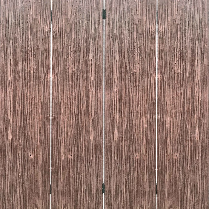 Textured and Bark Designed Wooden 4 Panel Room Divider , Natural Brown